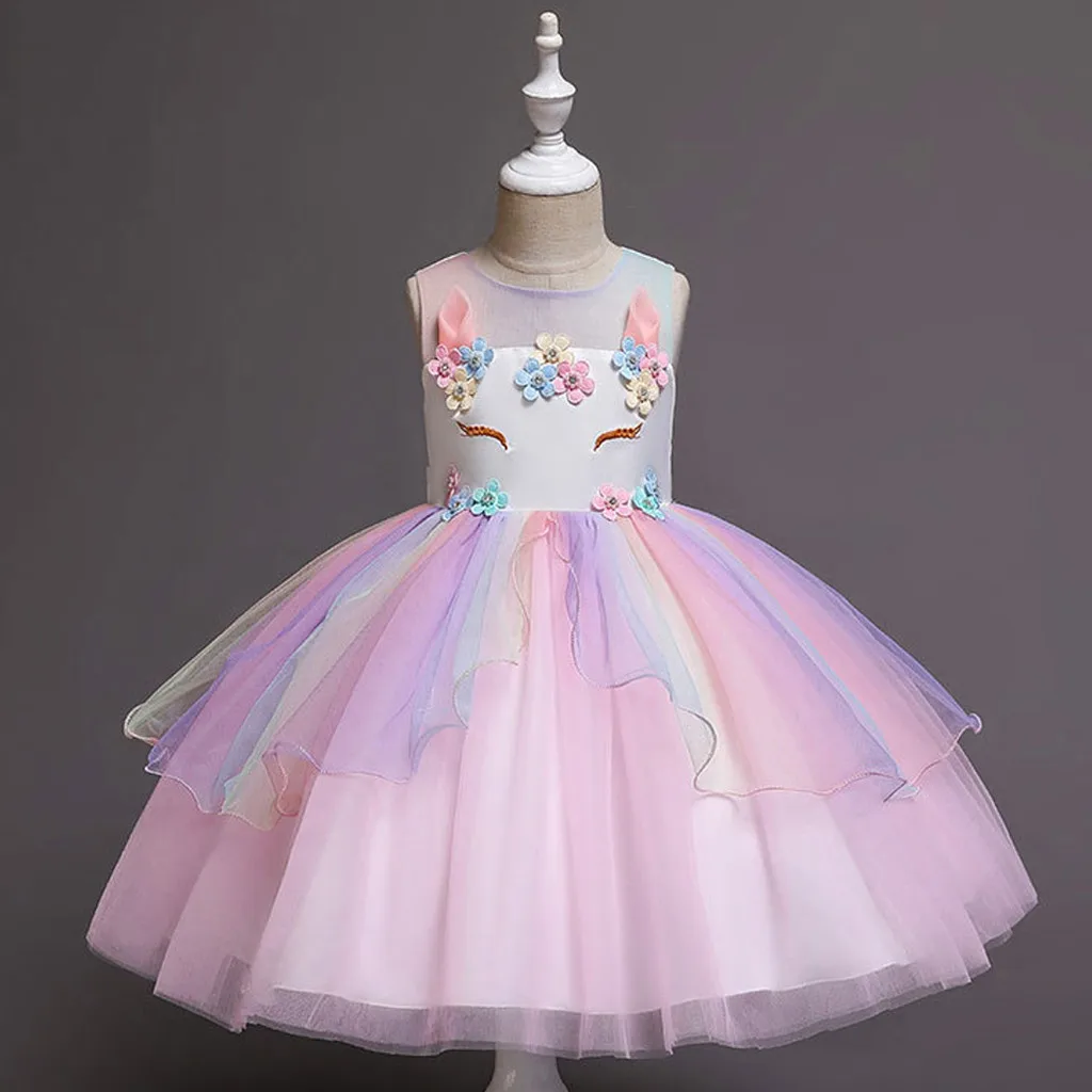 

New Fashion Dresses Summer Kids Baby Girl Clothes Sleeveless Tulle Princess Elsa Dress Robe Fille Easter Party Rapunzel
