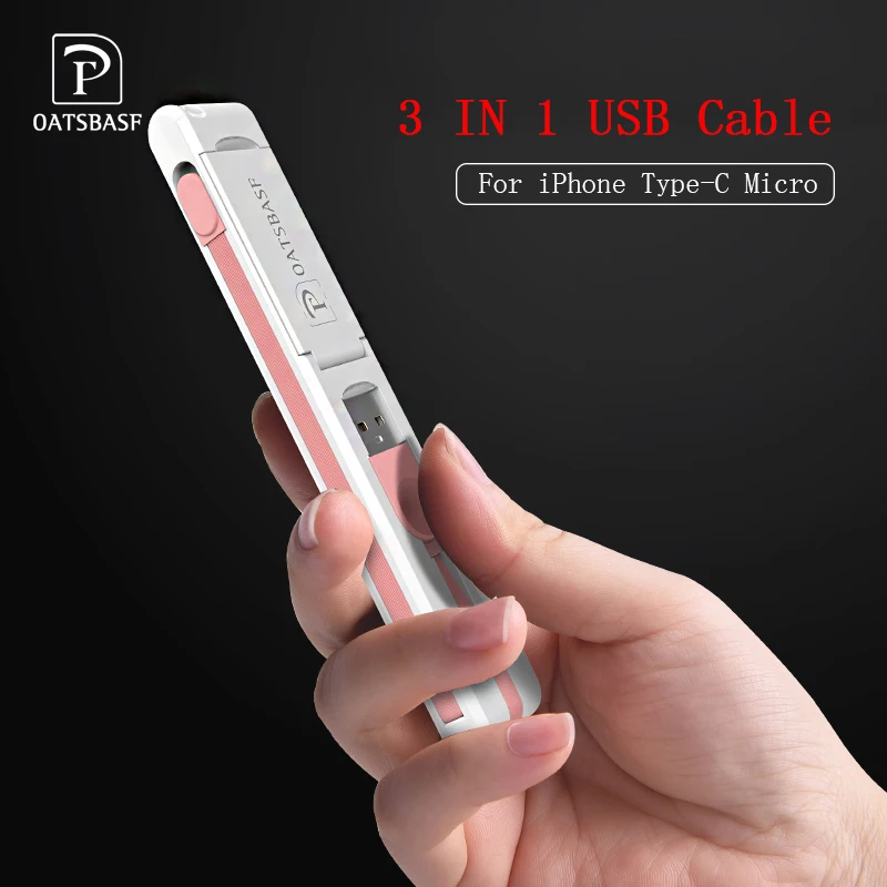 

Oatsbasf 3 in 1 Micro USB cable with Type C Adapter cable for iPhone XS XR XS max Hidden USB cable for Xiaomi a1 8 8 SE mix 2s 3