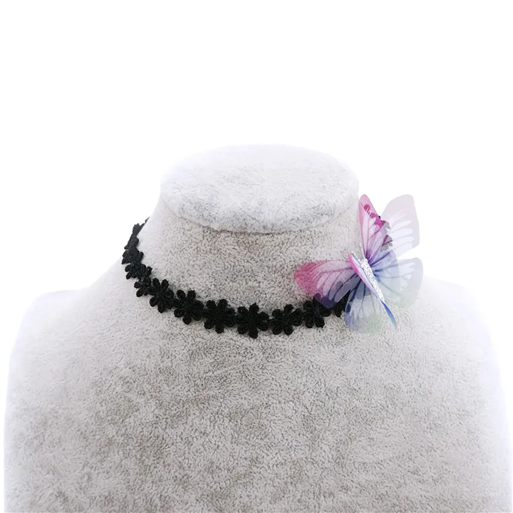9 10pcs Colorful Butterfly For Wedding Gifts For Guests Lace Choker Necklace Double-Layer Tulle Butterfly Wedding Bridesmaid Decor