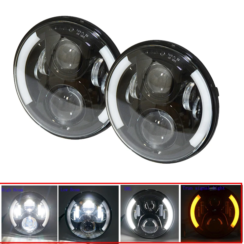 1pair 7 Inch Led Headlight Plug And Play Led Angel Eyes Headlight Sealed Beam For Jeep Wrangler