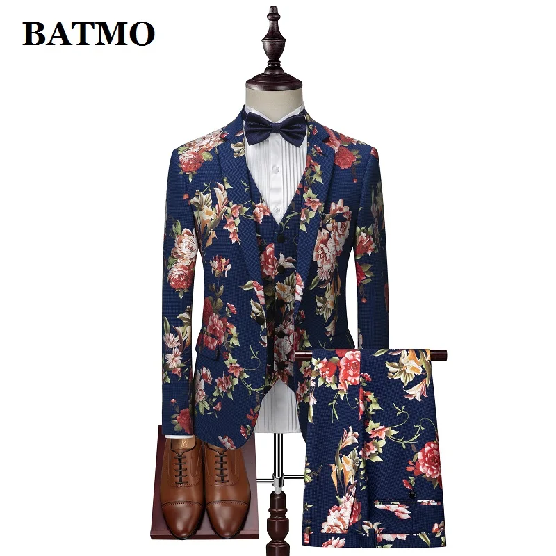 BATMO Новое поступление, высокое качество, модный принт, повседневные тонкие костюмы для мужчин, мужское свадебное платье, XZ341 - Цвет: SCREEN