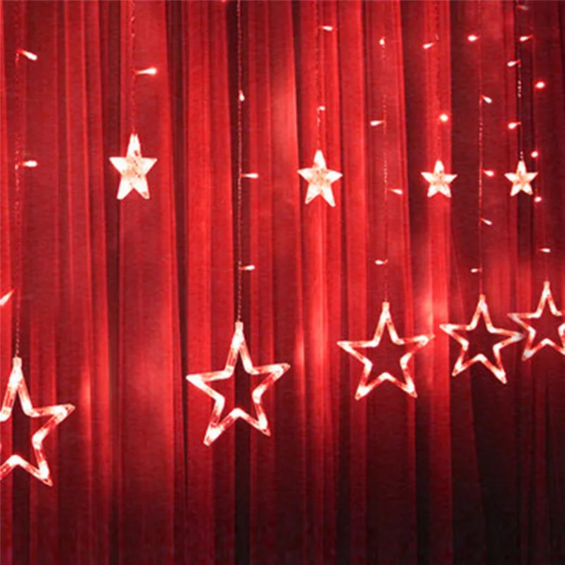 LED Stars Hanging Curtain Lights String 5 Big 4 Small Home Party Home Garden Light Decor EU plug Lamparas 40JUN2810