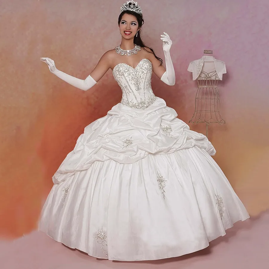 Country Western Vestidos De 15 Anos White Debutante Ball Gowns Taffeta