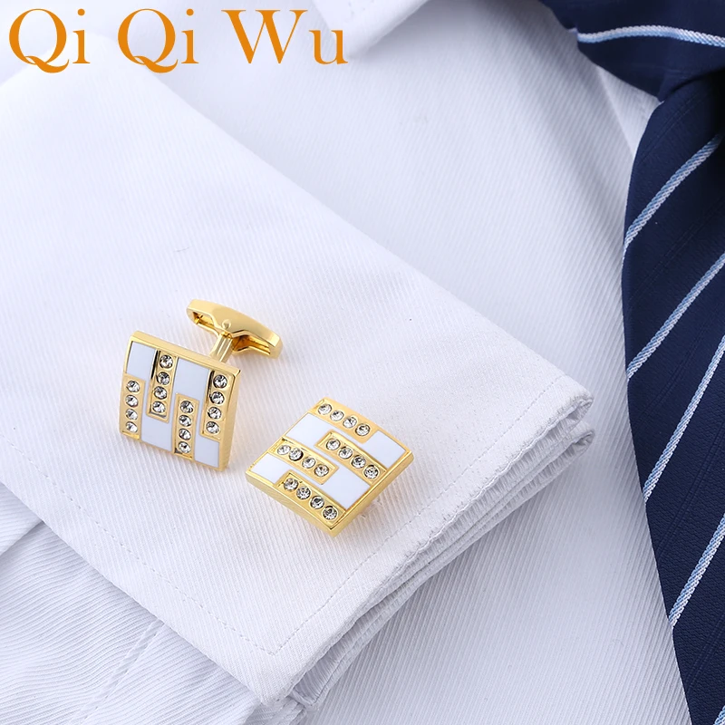 Запонки для рубашек, мужские подарочные брендовые запонки с рукавом и кристаллами, золотые мужские ювелирные изделия, высокое качество, французские запонки