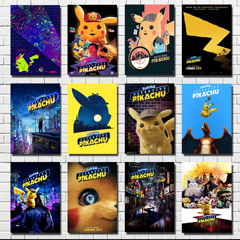 Us 174 38 Offpokemon Detective Pikachu Hot New Movie Art Painting Home Decor Art Decor Kids Room Hd Wall Art Painting In Wall Stickers From Home