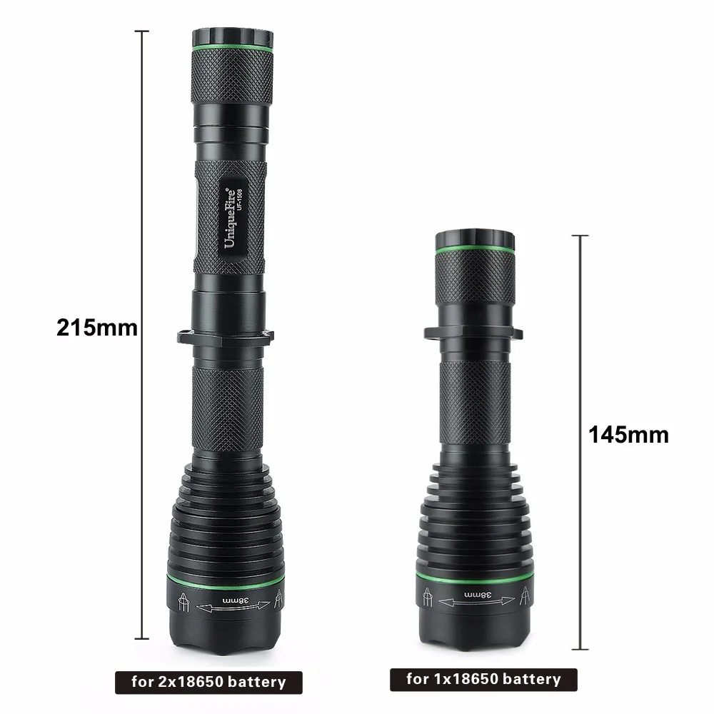 UniqueFire 1508-38 Aluminum Alloy LED Flashlight Cree XPE XPGXRE Torch 18650  Zoom Light Lamp For Emergency+Two Slot Charger2