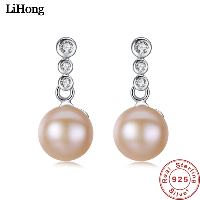 

100% 925 Sterling Silver Stud Earrings AAA Zircon 8-9mm Pearl Earrings Women's Wedding Jewelry Gifts