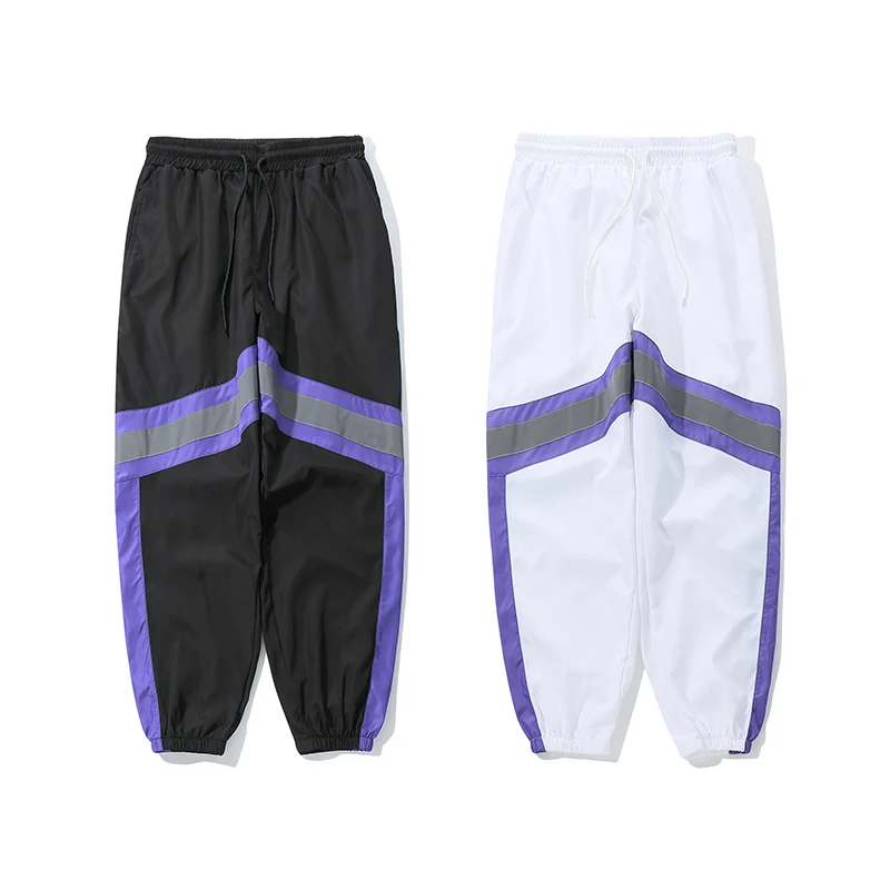 Мужские свободные ночные Светоотражающие штаны с боковой полосой в стиле хип-хоп, повседневные мужские штаны с эластичной резинкой на талии, ветрозащитная ткань, спортивные штаны для бега