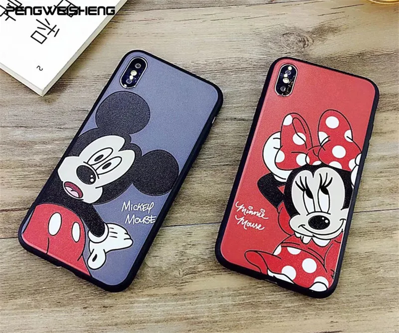 Shell+Membrane Suit New Cartoon Mickey Minnie Hat Boys and Girls For iphone 6s plus 7 7PLUS Phone Cover For iphone X Case Coque