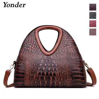 

Yonder brand ladies tote hand bag luxury crocodile handbags genuine leather women bags purse alligator shoulder bag female brown