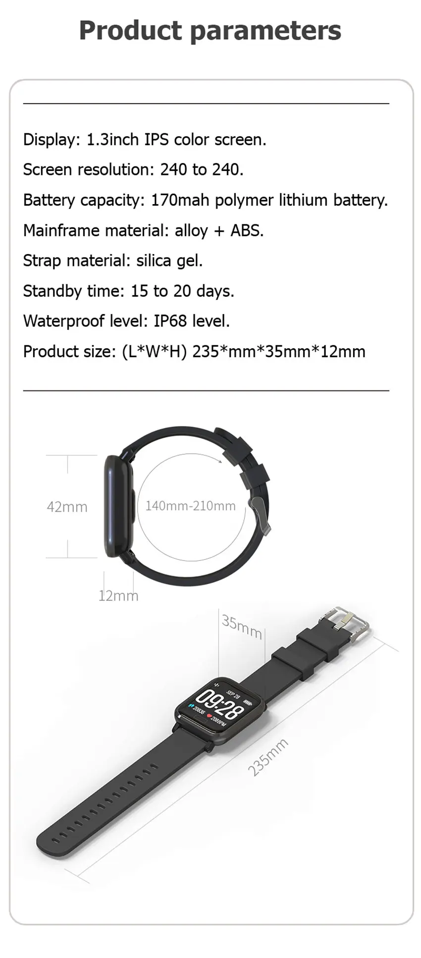 Smartwatch Men Multi Sports Modes Fitness Blood Oxygen Sleep Monitor Smartband 1.3" IPS HD Color Screen Pedometer Smart Bracelet