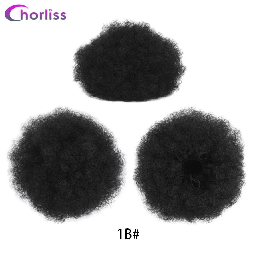 Natural Black Chorliss " афро шиньон булочка синтетический шиньон волос Африканский короткий кудрявый завиток шнурок слоеный хвост черный коричневый булочка - Цвет: Natural Black