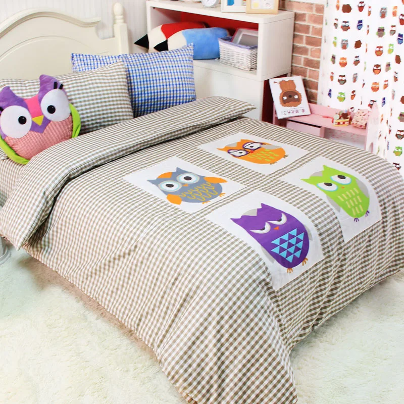 Applique Owl Cotton Bed Sets For Kids Twin Full Queen Cartoon