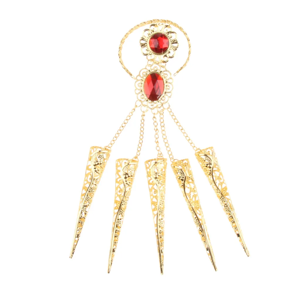 Pack Of 2 Indian Dance Gold Bracelet With Long Finger Nails For Costumes For Dancer