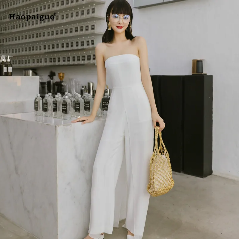 2018 Women Solid Jumpsuit Romper Summer White Sleeveless Straight Vintage Elegant Jumpsuit Romper Casual Office Lady Bodysuit 2018 Women Solid Jumpsuit Romper Summer White Sleeveless Straight Vintage Elegant Jumpsuit Romper Casual Office Lady Bodysuit