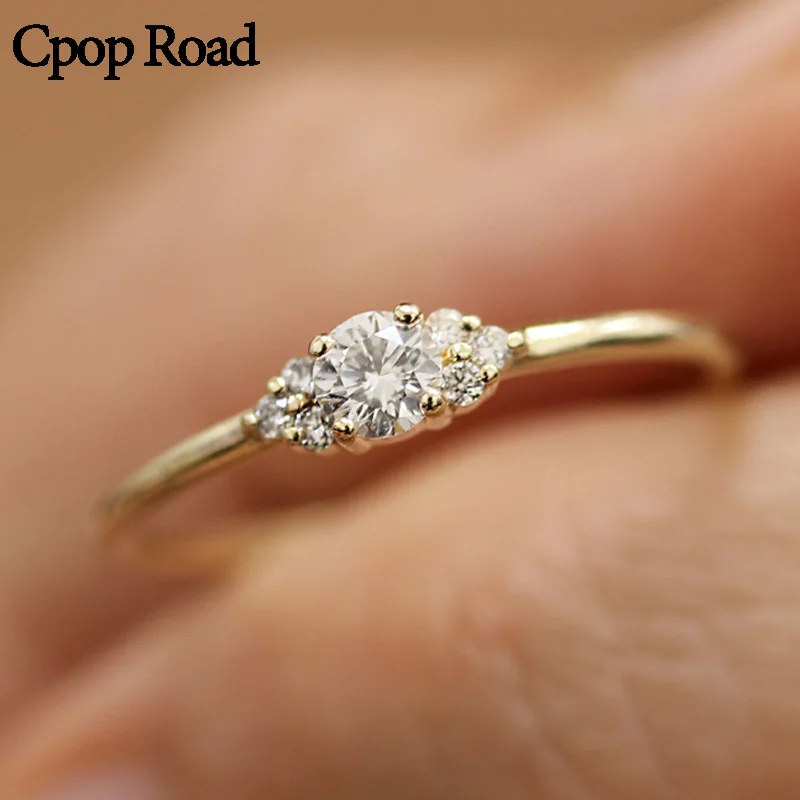 

Cpop Fashion Engagement Rings for Women Geometric Zircon Simple Gold Rings Elegant Female Jewelry Anniversary Accessories 2019