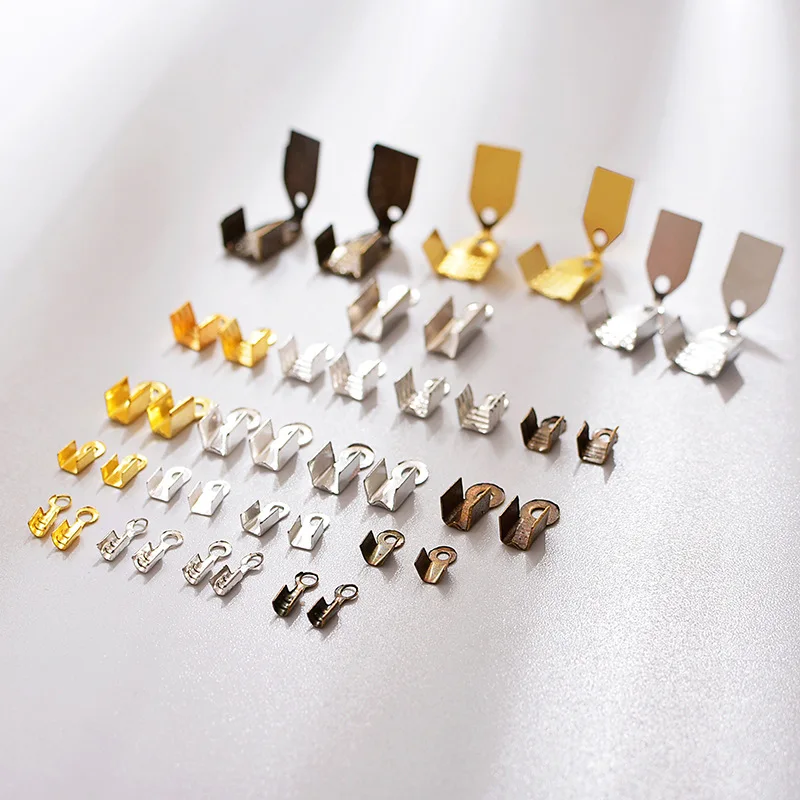 

100pcs/lot Cove Clasps Cord End Caps String Ribbon Leather Clip Tip Fold Over Clasp Crimp Bead Connectors For DIY Jewelry Making