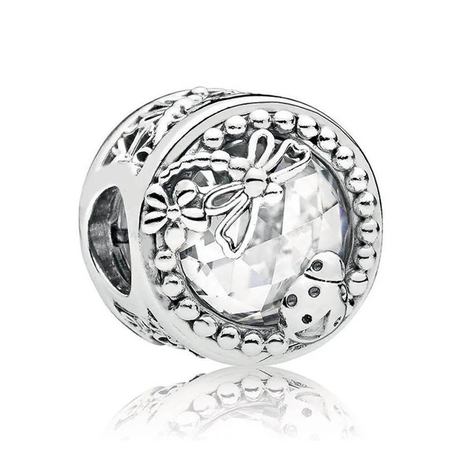 

Authentic 925 Sterling Silver Enchanted Nature With Crystal Bead Charm Fit Pandora Bracelet Bangle For Women DIY Jewelry Making