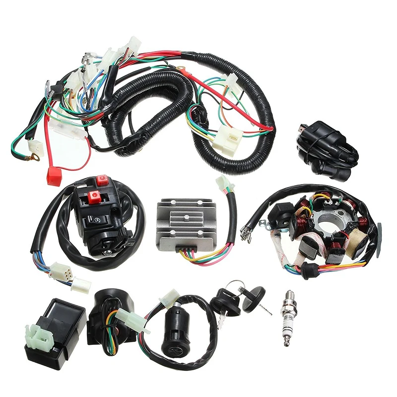 

Full Electrics Wiring Harness Wire Loom CDI Stator Magneto Coil Rectifier Solenoid Relay for ATV QUAD 150/200/250CC