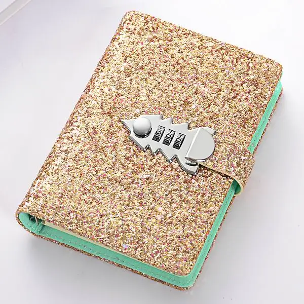 Golden-no pen TATCAT A6 Binder журнал с кодовым замком путешествия блеск из искусственной кожи дневник тетрадь TPN018 - Цвет: Golden-no pen
