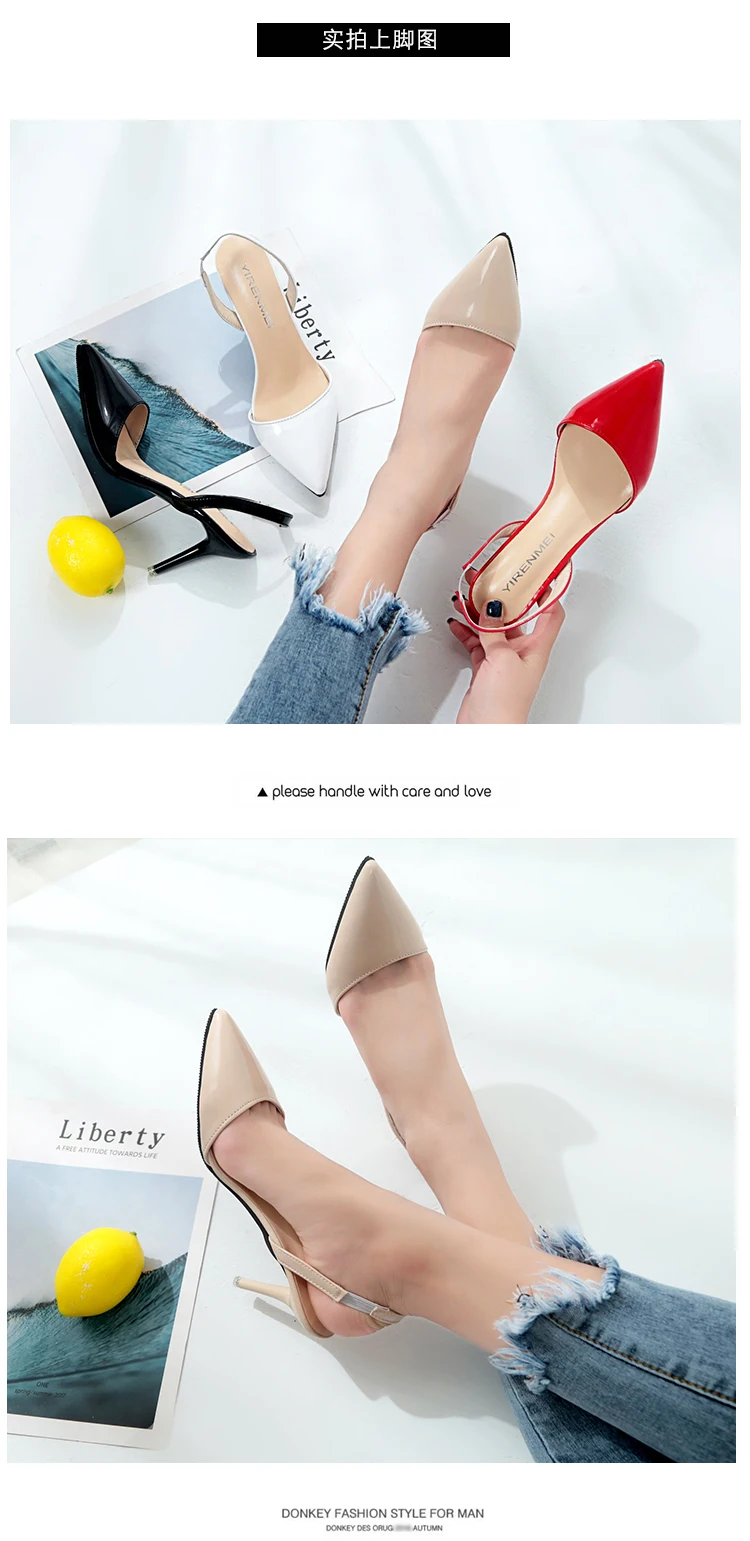 Summer woman High heels shoes Ladies Sexy Pointed Toe pumps Buckle heels dress wedding shoes Thin Heels Zapatos Mujer f026