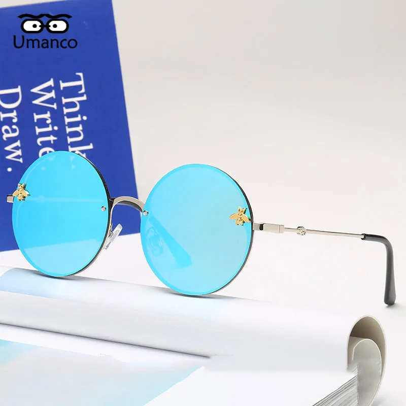 Umanco Luxury Round Sunglasses Men Women Designer Brand Fashion Bee Sun Glasses Vintage Metal Eyewear Male Steampunk Eyeglasses