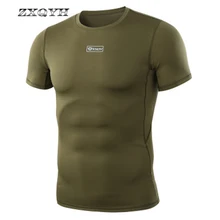 ZXQYH Мужская одежда для фитнеса, военная камуфляжная футболка, боевая рубашка, зеленая, для спорта на открытом воздухе, горный Топ, летние, походные футболки