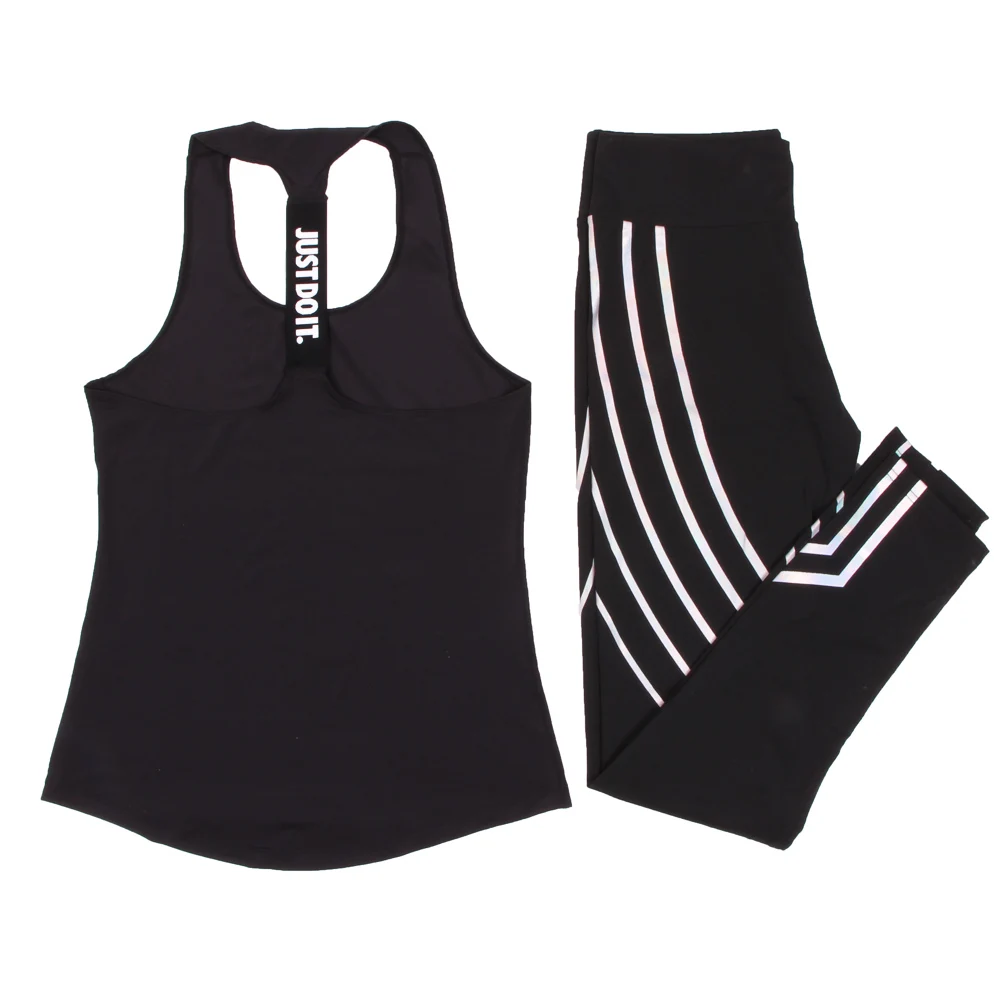 

Women Yoga Set Sports Top Vest +Reflective Leggings Fitness Clothing Running Tights Jogging Workout Yoga Leggings Sport Suit