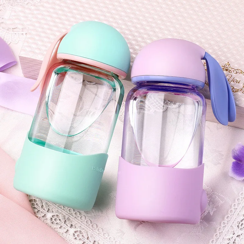 

New 2019 Creative Rabbit Ear Glass Kids Water Bottle For Water Fruit infusion Bottle Infuser Drink Outdoor Sports Juice Lemon