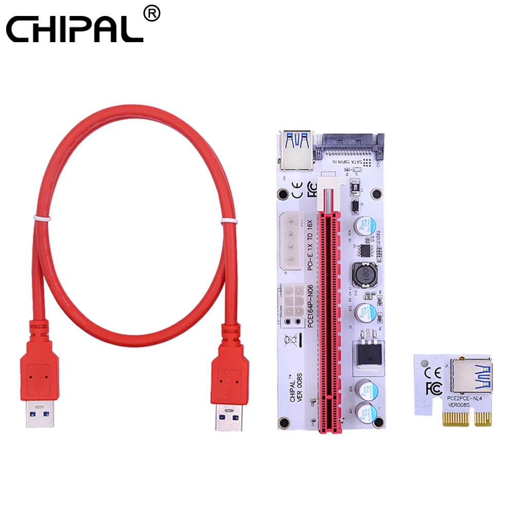 CHIPAL 3 в 1 VER008 60 см PCI E Райзер карта 008 Express 1X до 16X адаптер 4Pin 6Pin SATA Power для майнинга