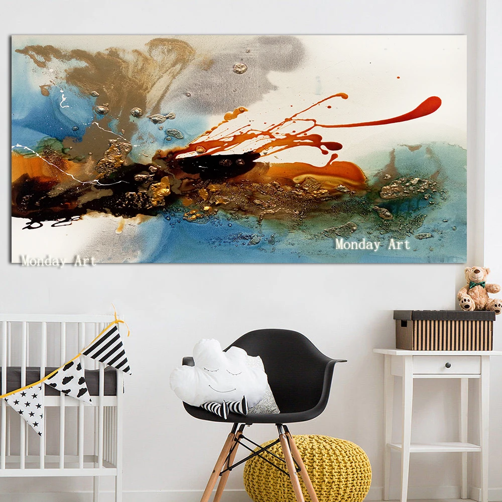 14 Abstract Golden Painting Oil Painting Wall Pictures For Living Room Home Decor Colorful Canvas Art