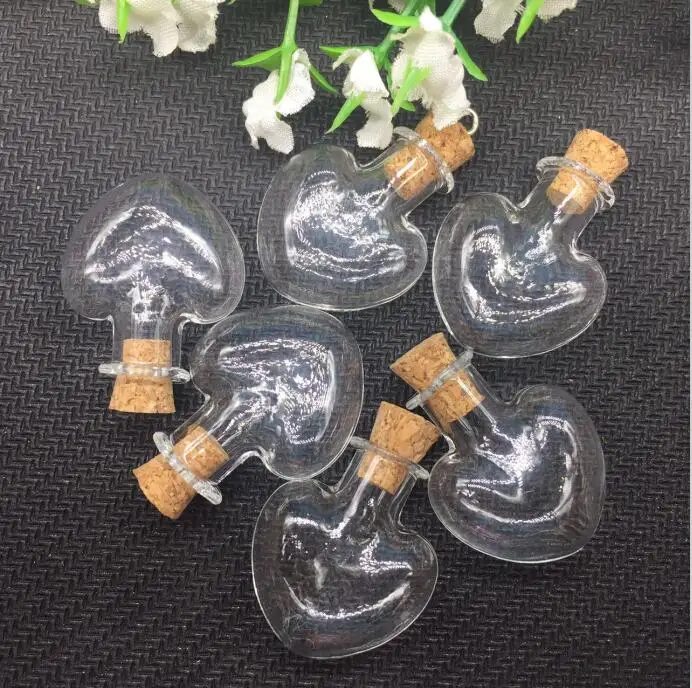 50pcs Transparent Glass Bubble Potion Heart Vial Cork Stopper Silver