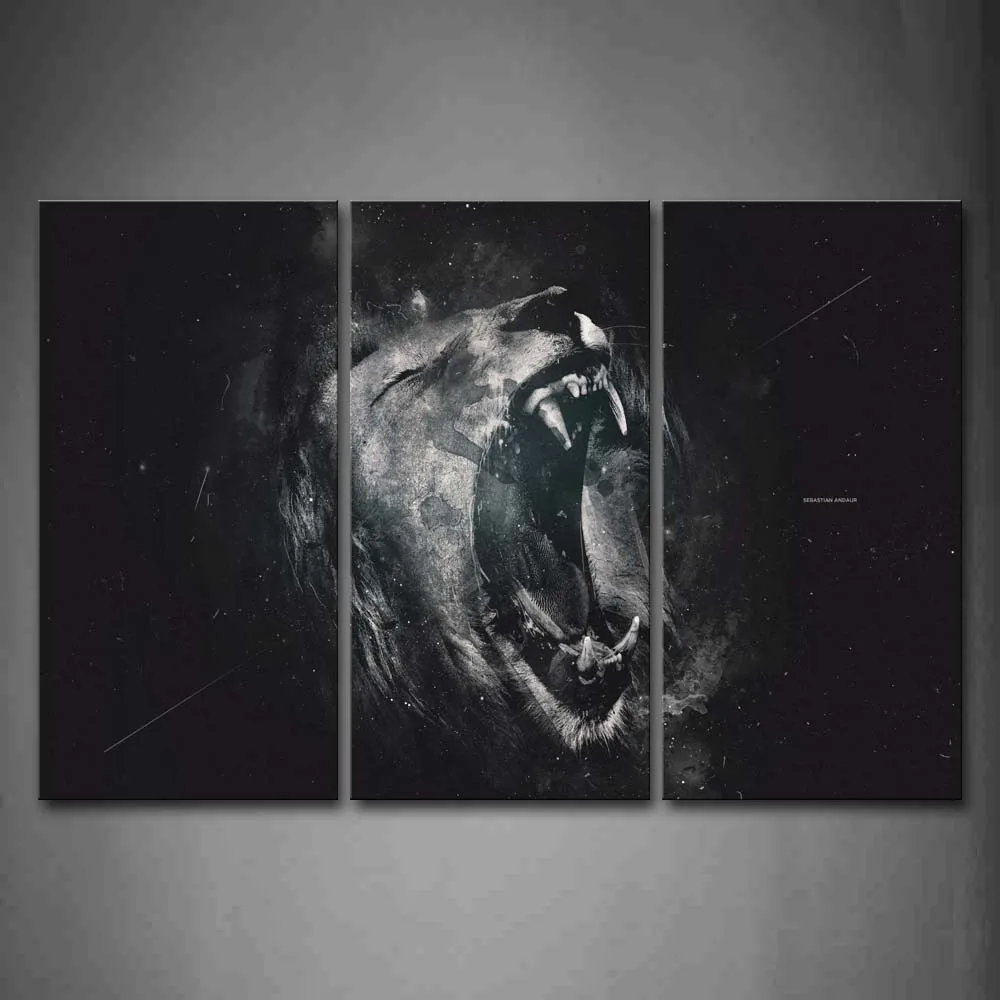 

Framed Wall Art Pictures Lion Portrait Canvas Print Animal Modern Posters With Wooden Frames For Home Living Room Decor