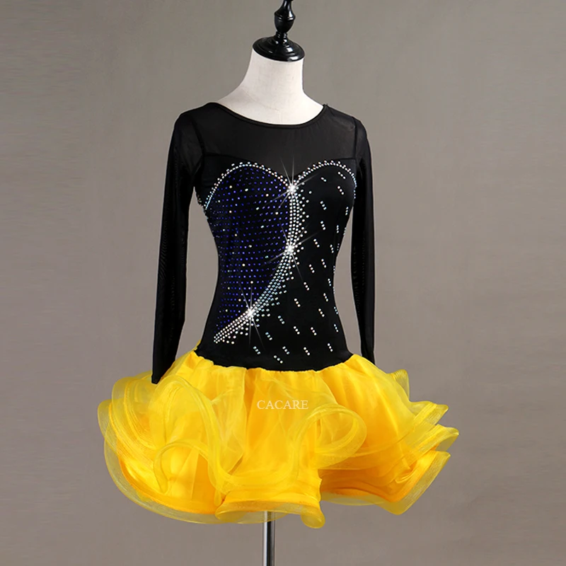 CACARE латинские танцы платье Женская распродажа Сальса танцевальная одежда лирические танцевальные костюмы D0542 пушистый прозрачный подол