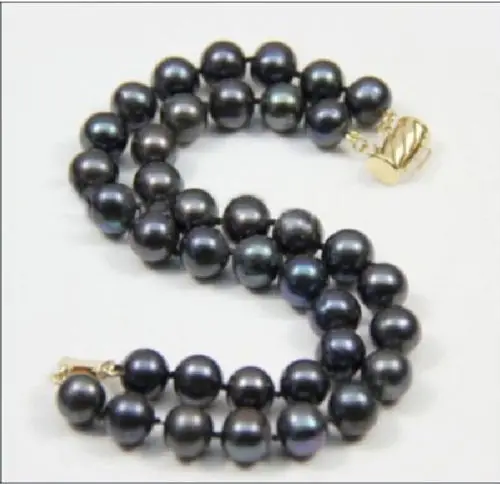 

FREE SHIPPING HOT sell new Style >>>>Really beautiful natural 2 rows 9-10 MM south sea black pearl bracelet 7.5-8