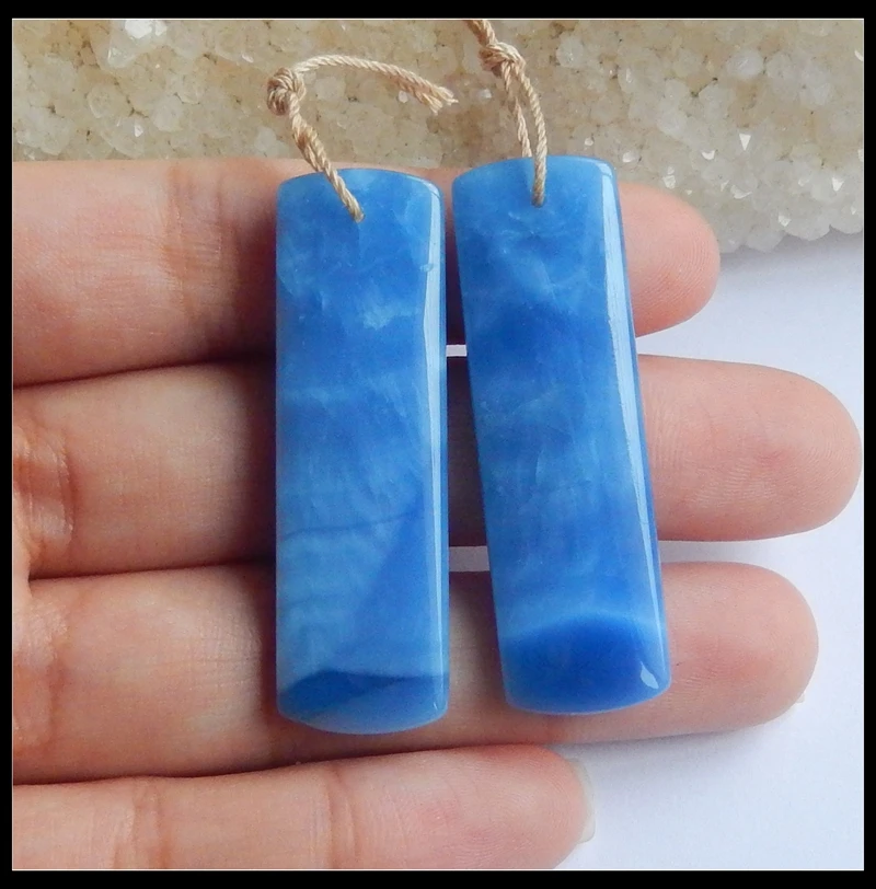 

Sales 1Pairs Blue Jasper Handmade DIY Jewelry Earring Bead 44x13x4mm 9.7g