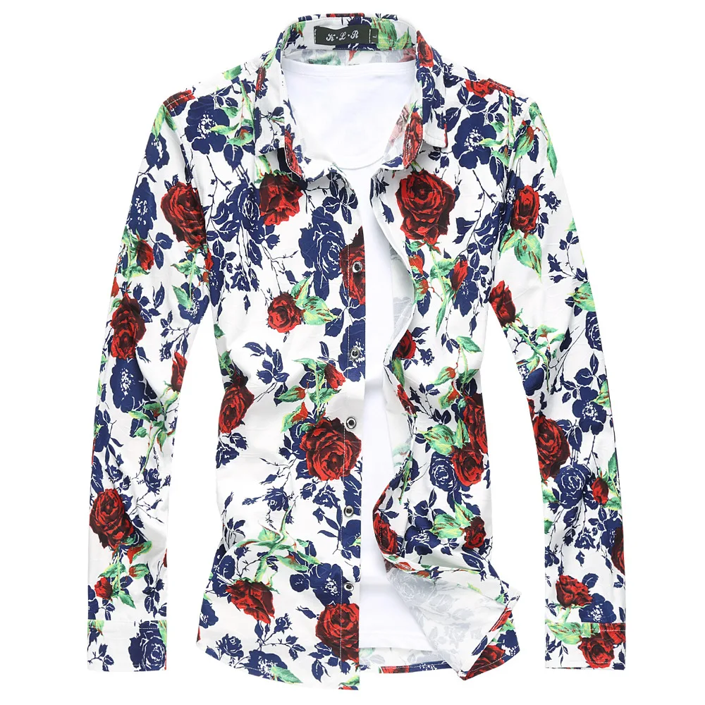 

High Quality New Floral Shirt Men Fashion Casual Long Sleeve Flower Shirt for Men Plus Size 3XL 4XL 5XL 6XL 7XL