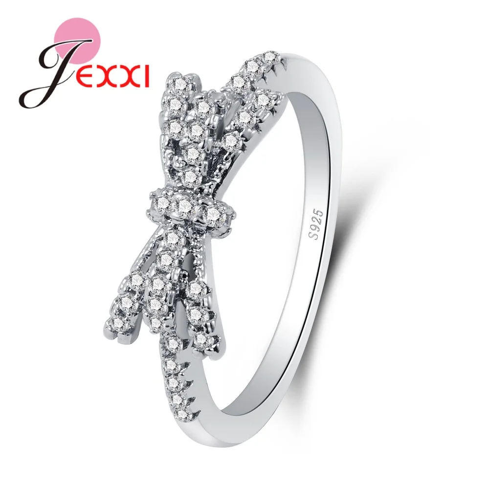 

New Arrival Design Small Great Rhinestone Bow Pattern 925 Sterling Silver Rings Simple Beautiful Look Christmas Gift