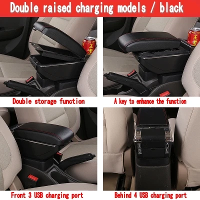 Для Maruti DZire Swift подлокотник коробка - Название цвета: Double USB Black Red