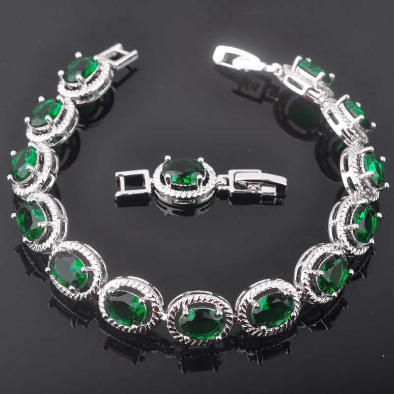 

FAHOYO Oval Design Green Stone Cubic Zirconia 925 Silver For Women Jewelry Link Chain Bracelet 7-8 inch Free Shipping SL0144