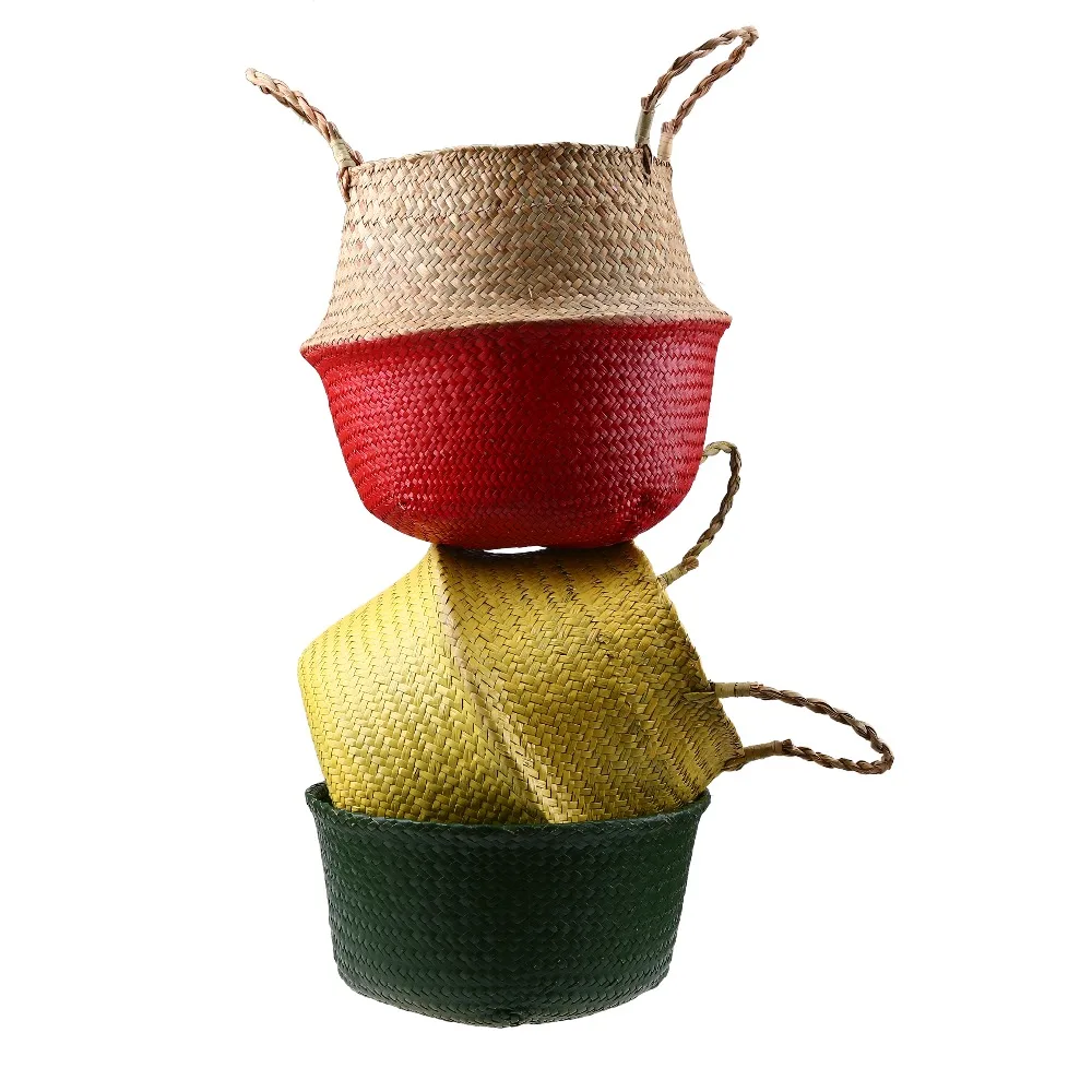WHISM Wicker Flower Pots Handmade Garden Pots Planters Rattan Hanging Basket Seagrass Woven Flowepot Foldable Storage Baskets