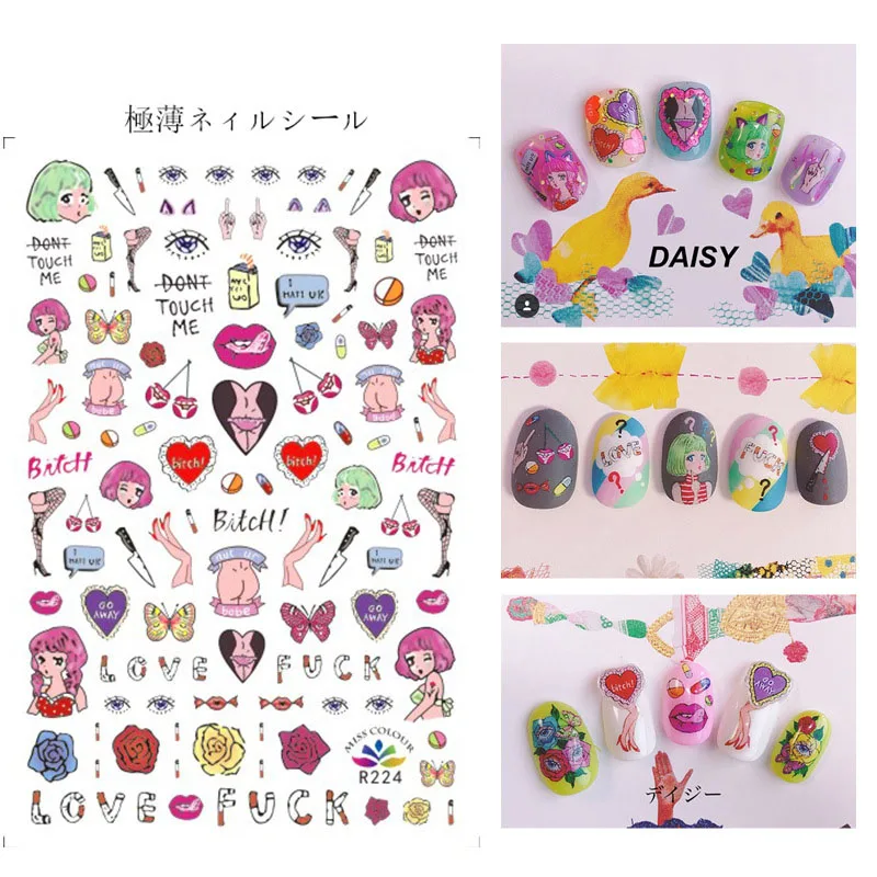 

Fashion Cartoon Comic Letter COFFEE 3D Nails Sticker For Girls Kids DIY Manicure Adhesive Polish Nail Decal Art Decorations
