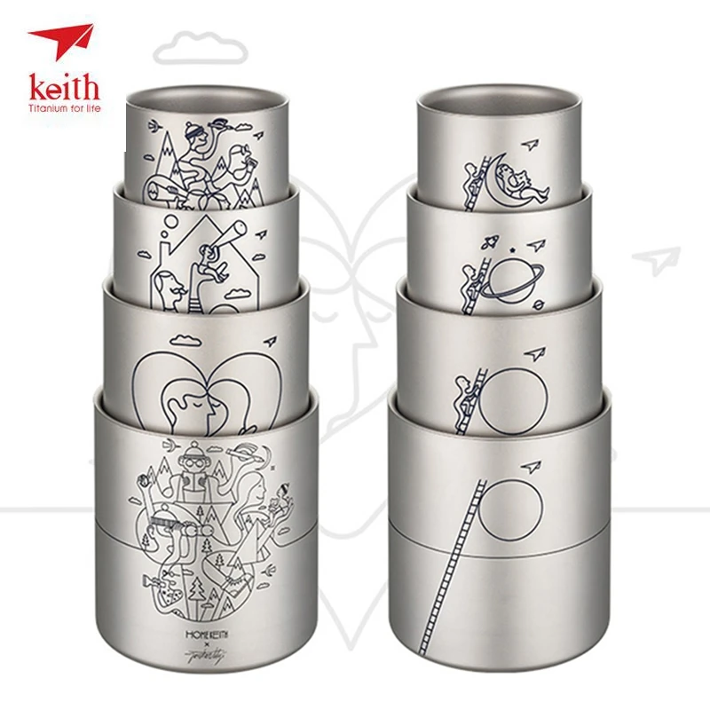 Keith titanium Cup Home Набор из 4 предметов для семьи, чашка в скандинавском стиле, элегантные кофейные чашки, набор молочных чашек с двойными стенками, Титановая Крышка