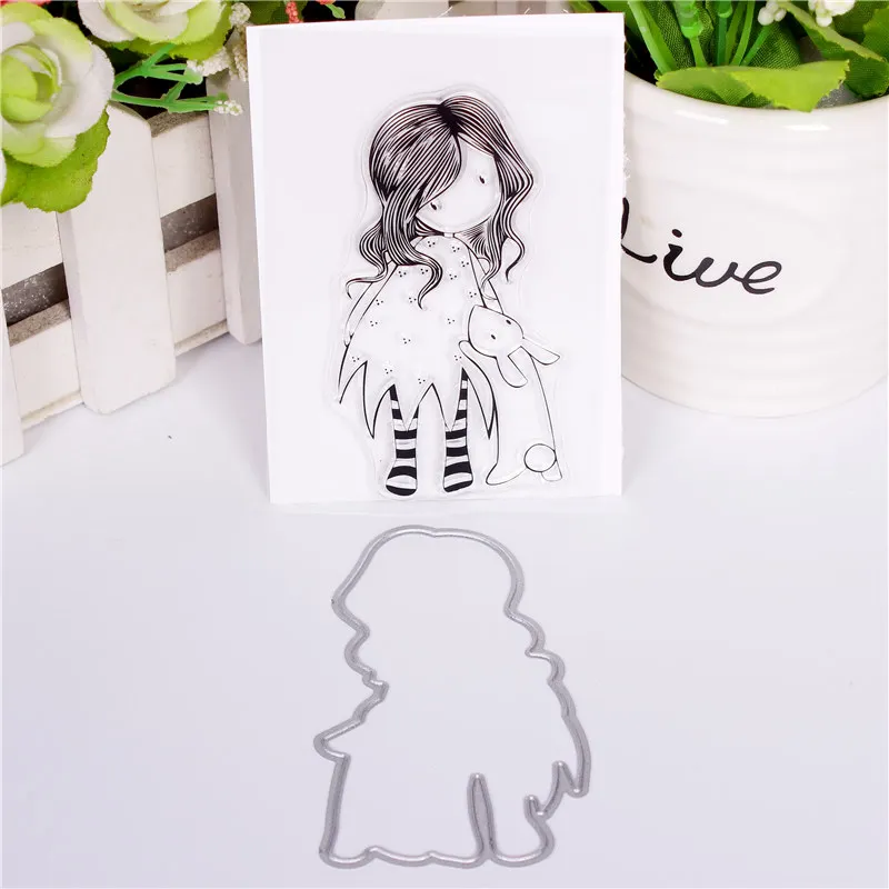 

Girl Metal Cutting Dies or Transparent Clear Stamp for DIY Scrapbooking/photo album Decorative Card making