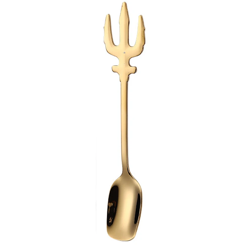 BalleenShiny Trident кофейная ложка для перемешивания из нержавеющей стали, красочная десертная ложка для торта, сахарная чайная ложка, изысканные столовые приборы, кухонная посуда - Цвет: Gold