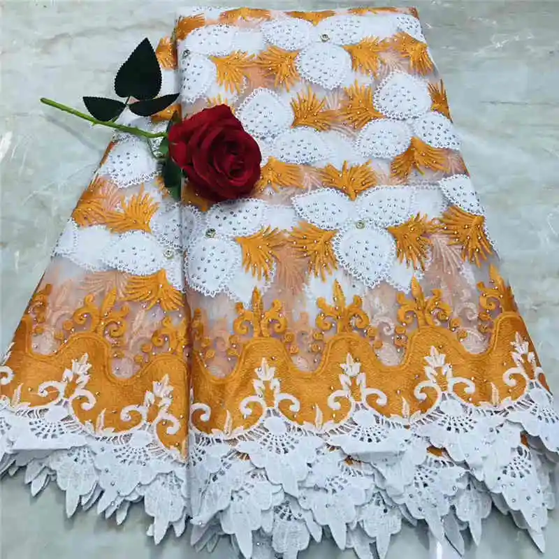 

2019 New Embroidered African Lace Fabric High Quality with Rhinestone French Net Lace Guipure Lace Fabric Party dress NX247q