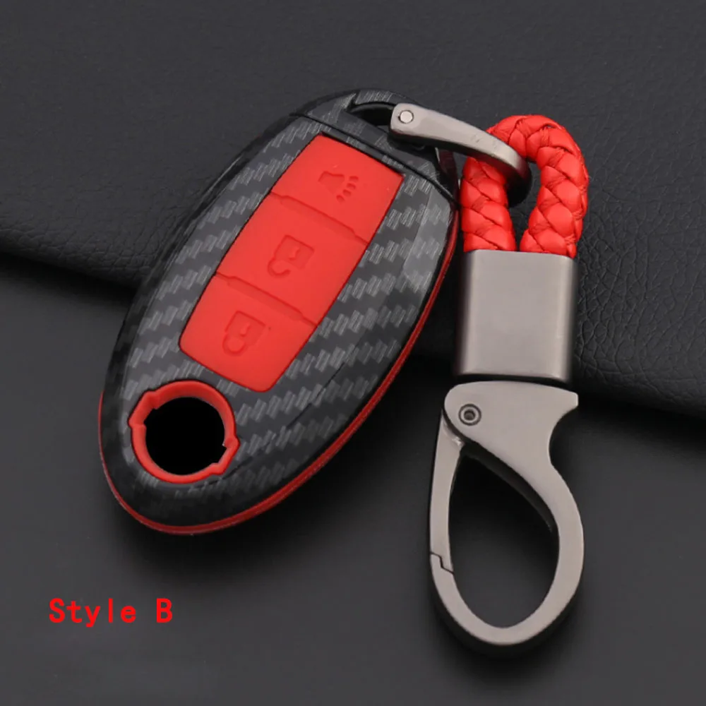 B Carbon Fiber Red Углеродное волокно оболочки автомобиля дистанционного ключа чехол для Nissan Qashqai J10 J11 X-Trail t31 t32 kicks Tiida Pathfinder муранское Примечание Juke - Название цвета: B Carbon Fiber Red
