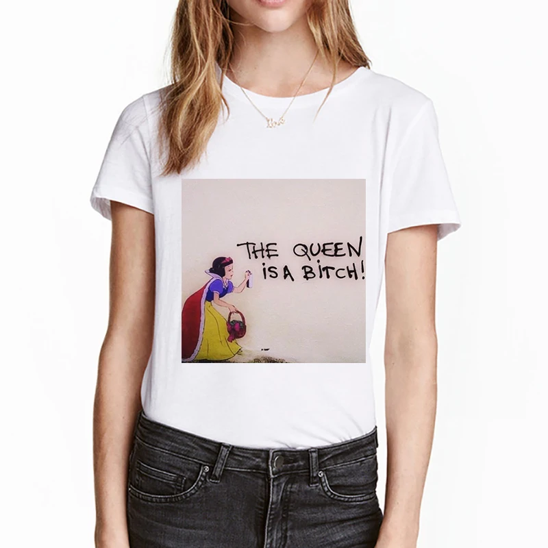 

The Queen Is A By Snow White T Shirts Summer Clothing 2019 T Shirt Women White Graphic Tees Plus Size Streetwear Vogue Top
