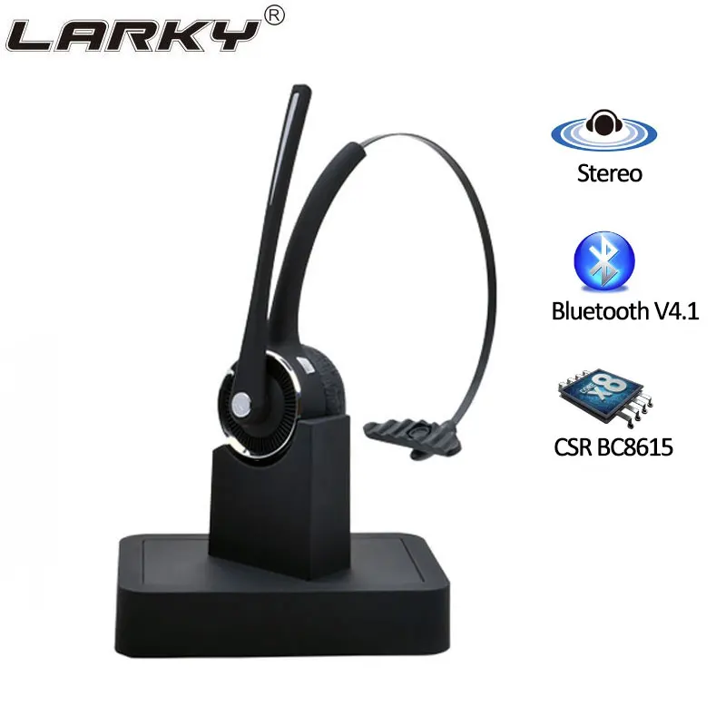 

Larky Bluetooth Headset Professional Truck Driver Crystal-Clear Calls with Charging Base Wireless Over Head Earpiece for Skype