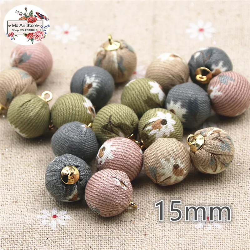 

20pcs flower Fabric Covered Multiple Color round ball bead pendant Buttons Home Garden Crafts Cabochon Scrapbooking DIY 15mm